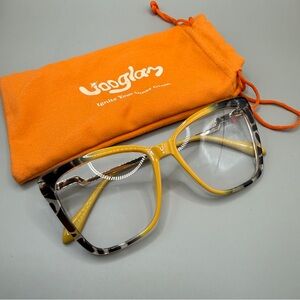 Vooglam Black and Yellow Square Frame Glasses, No prescription